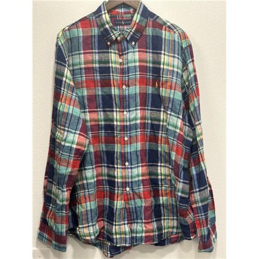 Ralph Lauren Men’s Blue/red Plaid Long Sleeve Button Up Shirt Size XXL